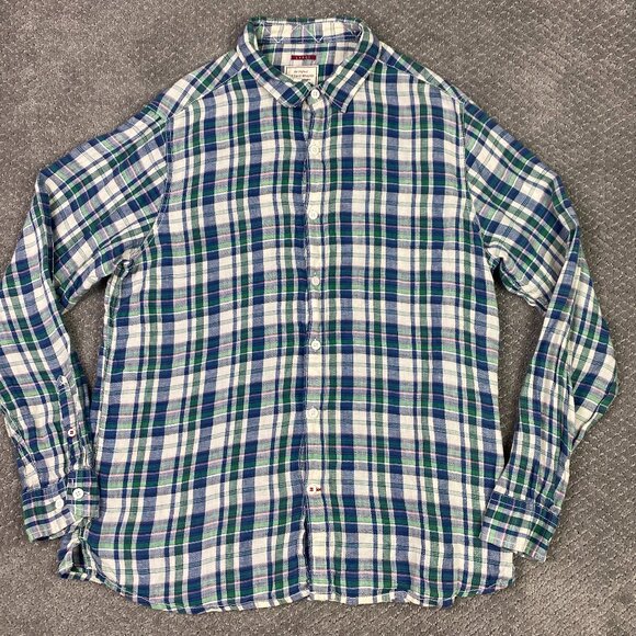 Fat Face Baird McNutt Irish Linen Shirt Men's Large Blue Green White Pink Button - Picture 1 of 12
